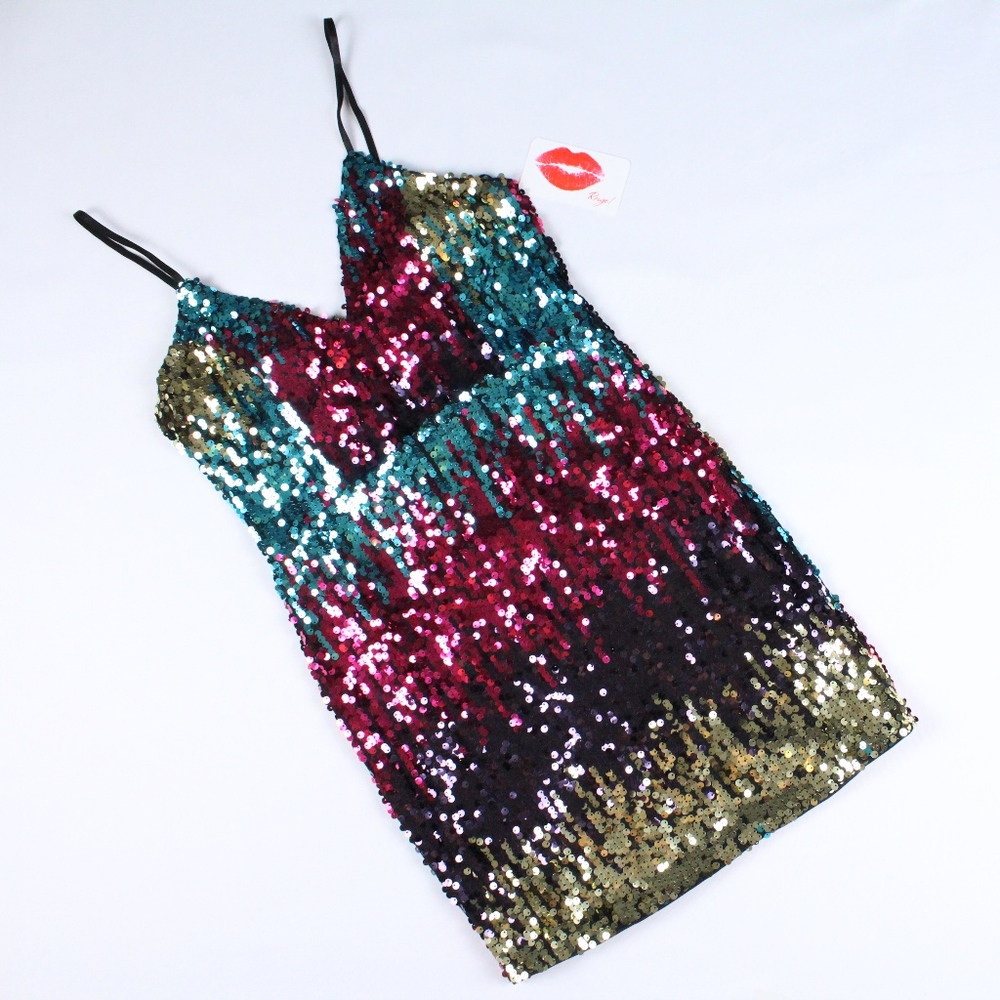 Spaghetti Strap Multi-Color Sequin Cami Mini Dress - Picture 7 of 8